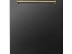 ZLINE Autograph Edition 24" 3rd Rack Top Touch Control Tall Tub Dishwasher in Black Stainless Steel with Champagne Bronze Handle