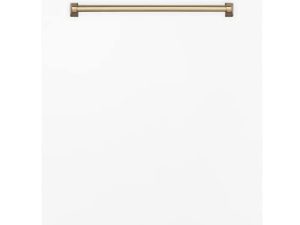 ZLINE Autograph Edition 24" 3rd Rack Top Touch Control Tall Tub Dishwasher in White Matte with Champagne Bronze Handle