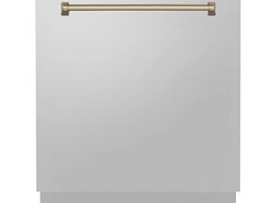 ZLINE Autograph Edition 24" 3rd Rack Top Control Tall Tub Dishwasher in Stainless Steel with Champagne Bronze Handle