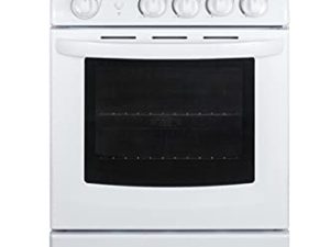 Summit RG244WS 24"" Freestanding Gas Range with 2.9 cu. ft. Oven Capacity Electronic Ignition High Backguard Broiler Drawer Continuous Grates and Safety Brake System for Oven Racks in White