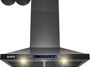 AKDY 30 in. 343 CFM Convertible Wall Mount Black Stainless Steel Kitchen Range Hood with Touch Panel and Carbon Filters