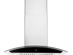 Hauslane | Chef Series Range Hood 30" WM-639 Wall Mount Range Hood | Contemporary Stainless Steel Tempered Glass Stove Ventilation | 3 Speed