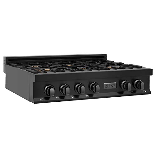 ZLINE 36 in. Porcelain Rangetop in Black Stainless Steel with 6 Gas Brass Burners (RTB-BR-36) ZLINE 36 in. Porcelain Rangetop in Black Stainless Steel with 6 Gas Brass Burners (RTB-BR-36)