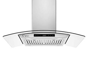 Empava 36" Island Range Hood Ducted Exhaust Kitchen Vent-Tempered Glass-Soft Touch Controls-3 Speed Fan-Permanent Filter LEDs Light in Stainless Steel