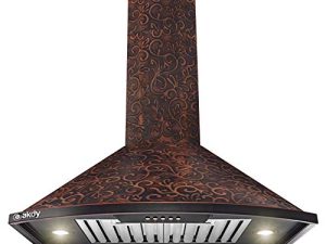 AKDY Wall Mount Range Hood -30" Embossed Copper Hood Fan for Kitchen - 3-Speed Professional Quiet Motor - Premium Push Control Panel - Dishwasher Safe Baffle Filters (Embossed Copper Vine Design)