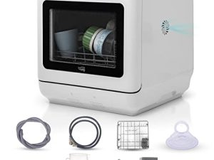 Washine Countertop Dishwasher Machine - Energy Efficient Personal Dishwasher - RV Dishwasher with 5 Speedy Wash Cycles & Air Drying - Apartment Dishwasher with Dual Tank/Faucet Mode