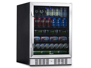 NewAir Large Beverage Refrigerator Cooler with 177 Can Capacity - Mini Bar Beer Fridge with Reversible Hinge Glass Door And Bottom Key Lock - Cools to 37F - Stainless Steel ABR-1770