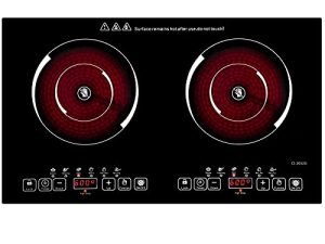 24 inch 2 Burners Electric Cooktop 110V Ceramic Electric Stove with 2 Cooktops 2000W Ajustable portable Electric Cooktop for Cooking(2 Burner Countertop round)