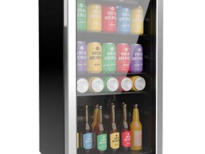 Vremi Beverage Refrigerator and Cooler - 100 to 120 Can Mini Fridge with Glass Door for Soda Beer or Wine - Auto Defrost Drink Dispenser Machine for Office or Bar with Adjustable Removable Shelves