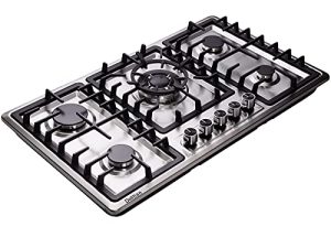 34 Inch Gas Cooktop DT5809 Stainless Steel 5 Burners Gas Cooktop LPG/NG Convertible Gas Stovetop Thermocouple Protection Gas Cooktop