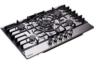 30 Inch Gas Cooktop DT5708 Stainless Steel 5 Burner Gas Cooktop LPG/NG Convertible Gas Stovetop Thermocouple Protection Gas Cooktop