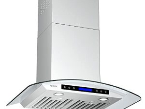 EKON KITCHEN NAP03-30 inch Wall Mounted Stainless Steel & Curved Glass Kitchen Range Hood 900 CFM / 4 Speeds Touch Control With Remote & LCD Display / 2 Pcs 3W Led Lamp / 2 Pcs Baffle Filters