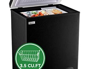 Chest Freezer Small Deep Freezer Black 3.5 Cu.Ft Mini Freezers Free-Standing Top Door Freezer Adjustable 7 Thermostat and Removable Basket Open Deep Freezer Garage Basement Apartment Kitchen Business