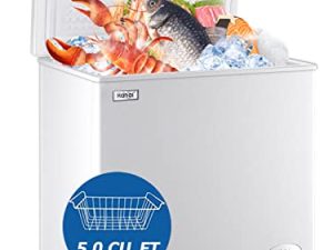 Chest Freezer 5.0 Cu.Ft Small Deep Freezer White WANAI Top Door Mini Freezer with Removable Basket