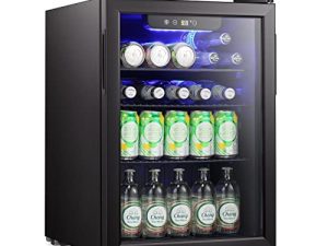 Antarctic Star Mini Fridge-100 Can Beverage Refrigerator Wine Cooler Clear Front Glass Door Small Drink Touch Screen for Soda Beer Bar Office Home 2.6 cu.ft