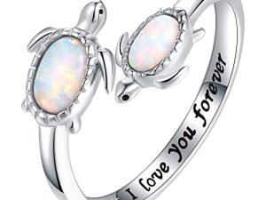 SuanlaTDS Opal Turtle Ring - I Love You Forever - Adjustable Open Natural Ocean Mother Daughter Ring Jewelry Cute Animal Turtle Gifts for Women Girls