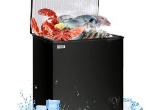 Chest Freezer 5.0 Cu. Ft Deep Freezers Black WANAI Small Compact Freezer with Adjustable Thermostat Top Open Door Mini Freezer Compressor Cooling with Rmovable Basket for Home Kitchen Office Bar