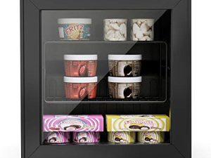 Watoor 1.1 Cu Ft Mini Freezer Display Freezer with 2 Removable Shelves 7 Temperature Settings -8°F to 14°F Perfect for Liquor and Ice Cream