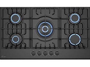 Empava 36" Gas Stove Cooktop NG/LPG Convertible with 5 Italy Sabaf Sealed Burners in Black Tempered Glass
