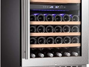 Antarctic Star 24" Wine Cooler Beverage Refrigerator Under Counter Beer Mini Fridge Dual Zone Built-in Freestanding Stainless Steel Double-Layer Tempered Digital Temperature Memory Function Glass Door