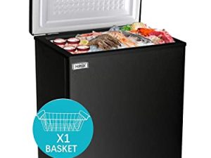 Chest Freezer Small Freezer Black Deep Freezers 3.5 Cu.Ft Compact Freezer Free-Standing Top Door Freezer Adjustable 7 Thermostat and Removable Basket Open Deep Freezer Energy Saving Garage Basement Apartment Kitchen Business