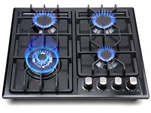 Gas Cooktop 22Inch，Built in Gas Cooktop 4 Burners Stainless Steel Stove with NG/LPG Conversion Kit Thermocouple Protection and Easy to Clean