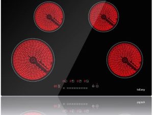 Electric Cooktop 30 inch Ceramic Stove 4 Burners Built-in Stove Top Electric Hot Plate Satin Glass cooktop in Black Touch Sensor Control/Timer/Child Safety Lock/9 Power Levelsr/220-240V 6700W
