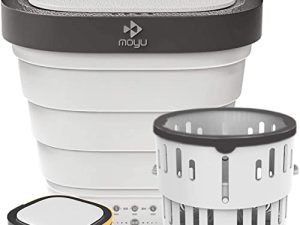 MOYU Mini Portable Bucket Washer Foldable Washing Machine with Spin Dry and Drainage Pipe (White US Plug 110 v)