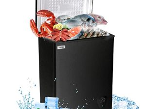 3.5 Cubic Chest Freezer WANAI Black Small Freezer with Removable Storage Basket Deep Compact Freezer 7 Gears Temperature Control Energy Saving for Office Dorm or Apartment
