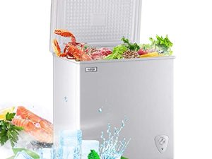 Chest Freezer WANAI Deep Freezer 5.0 Cubic Feet White Small Chest Freezers with Storage Basket Top Open Door Mini Compact Freezer 7 Adjustable Temperature Control for Home Garage Apartment Kitchen Office
