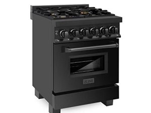 ZLINE 24" 2.8 cu. ft. Dual Fuel Range with Gas Stove and Electric Oven in Black Stainless Steel with Brass Burners (RAB-BR-24)