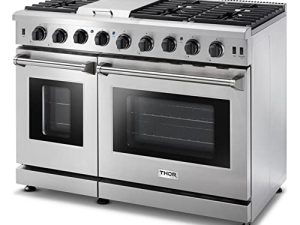Thor Kitchen LRG4807U Premium Professional 48 Inch 6.8 Cubic Feet 6 Multi Sized Burner Gas Range Kitchen Double Oven with Griddle
