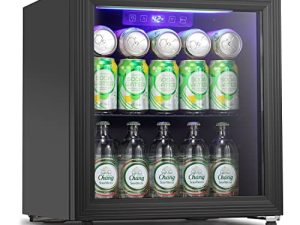 COWSAR Beverage Refrigerator 57 Can Capacity Beverage Cooler 1.7 Cu. Ft Mini Wine Fridge Beer Fridge Mini Fridge With Glass Door for Bedroom