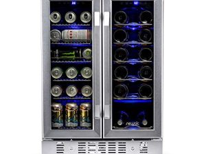 NewAir 18 Bottle 60 Can French Door Wine & Beverage Cooler - White Red Wine Countertop Fridge - Stainless Steel Dual Zone Beer and Wine Fridge With Digital Temperature Controls and Key Lock AWB-360DB