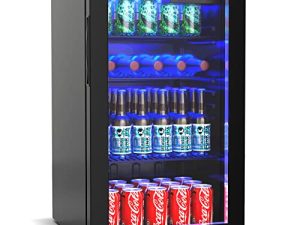 COSTWAY Beverage Refrigerator and Cooler - 120 Can Mini Fridge with Glass Door